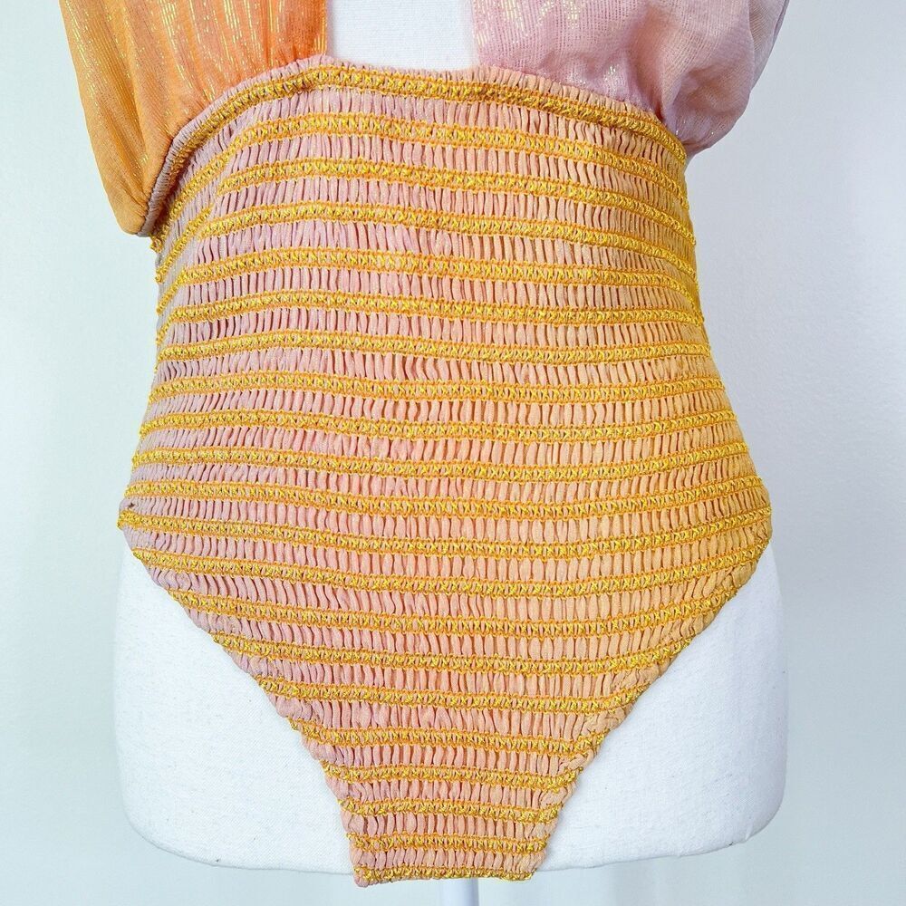 Rococo Sand Leal Halter Bodysuit NEW Metallic Size Large Orange Pink - Picture 6 of 12